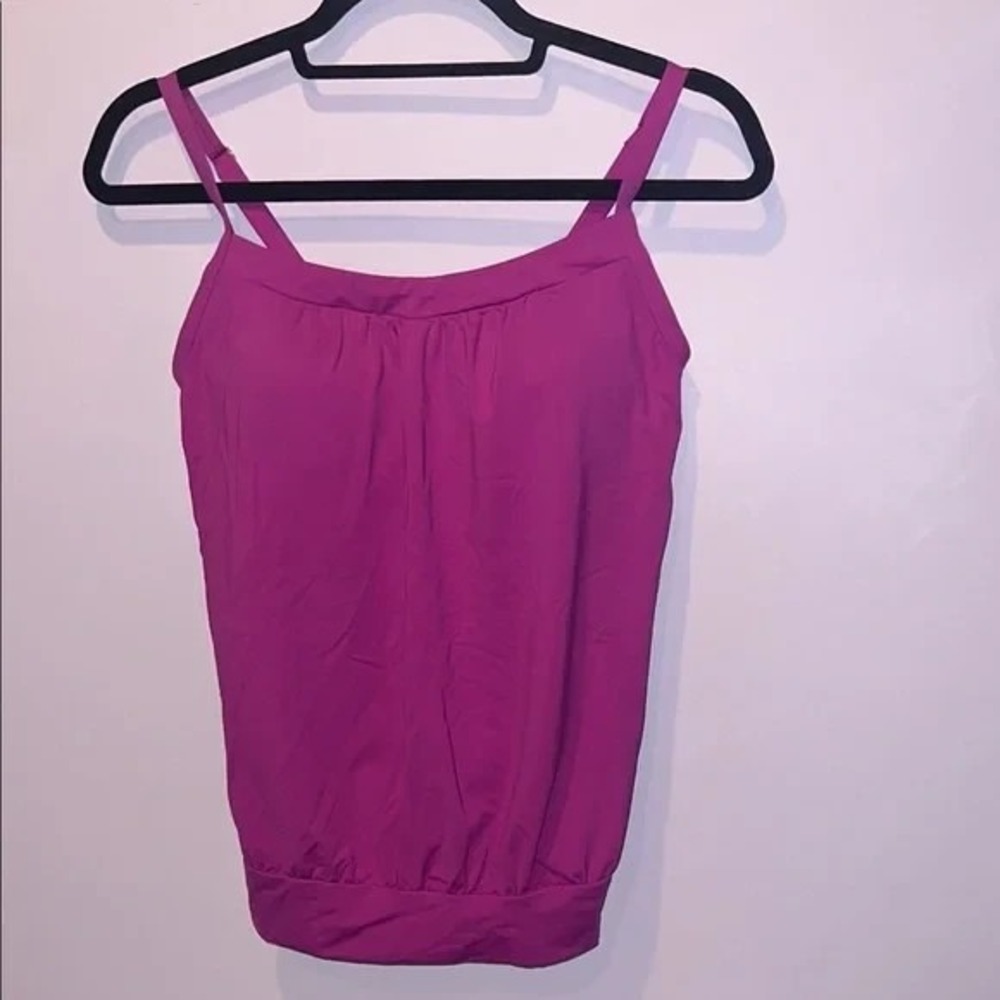 Lands' End Tankini Swim Top Women 2 Pink Blouson Adjustable Strap Shelf Bra
